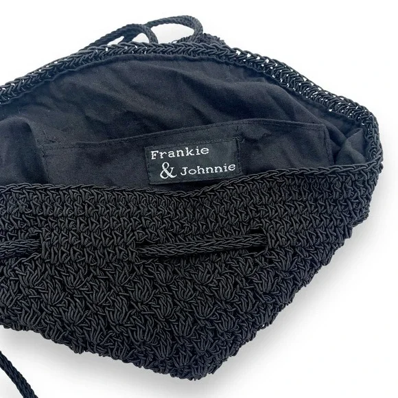 Vintage 90's FRANKIE AND JOHNNIE black woven macrame mini slouch backpack - Picture 9 of 11